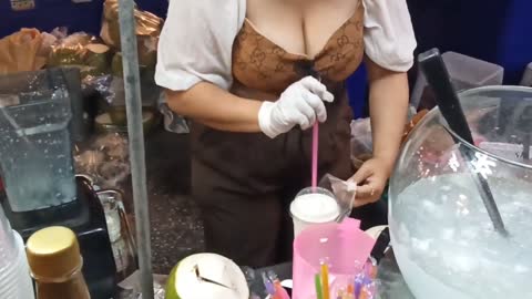 Delicious Coconut milk smoothie, Sweet and Refreshing, Street Drink, Thailand Street Food