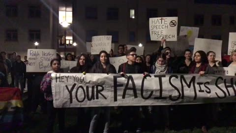 Jan 13 2017 UC Davis Milo speech 1 Antifa far-left calling people attending the event nazis