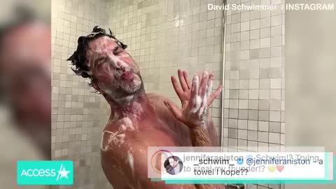 ✨Jennifer Aniston ✨Trolled By David Schwimmer Over Shower Pic✨