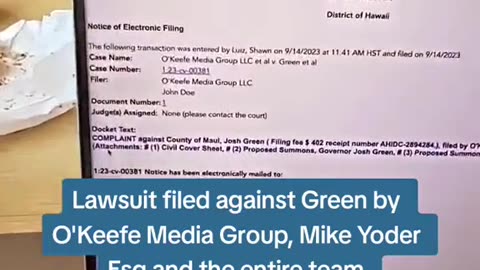 A Lawsuit has been filed against Maui Governor JOSH GREEN!