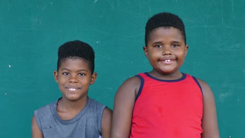 50 black kids portrait happy children brothers smiling at camera Children
