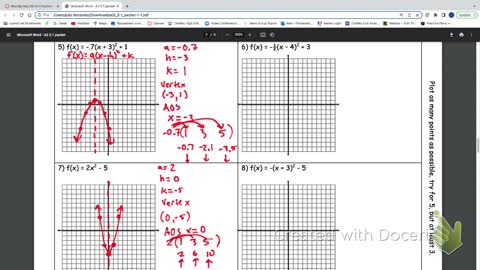 IM2 Alg 2 Traditional 5.1 Quadratics in Vertex form part 2