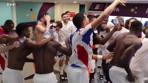 The scenes in the FRANCE dressing room after the 3-1 victory vs Poland this evening.