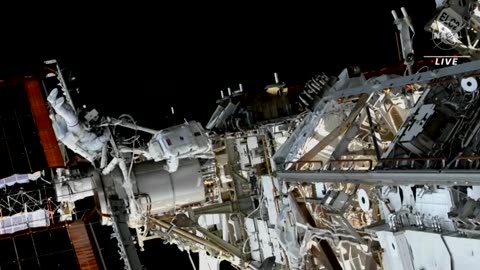 UAE astronaut conducts spacewalk outside the ISS.