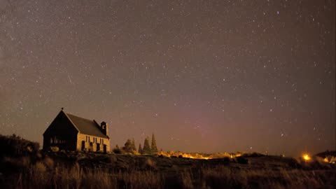 Church of the Good Shepherd with Aurora Australis (Southern Lights)