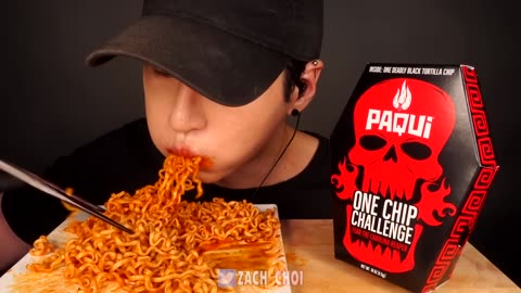 ASMR 10X NUCLEAR FIRE NOODLES _ ONE CHIP CHALLENGE (No Talking) EATING SOUNDS _ Zach Choi ASMR