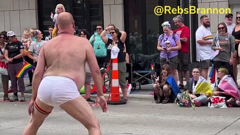 Gay man celebrates Pride March in Minneapolis by Dancing at children in nothing but his underwear