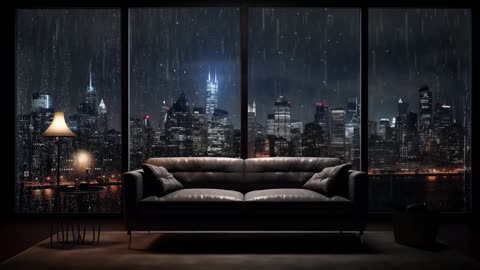 Living Room Luxury in city Rain sounds with Thunder - Fall Asleep with Rainy Sounds