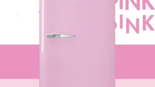 Elevate Your Kitchen: Pink SMEG Fridge & Products. Details below.