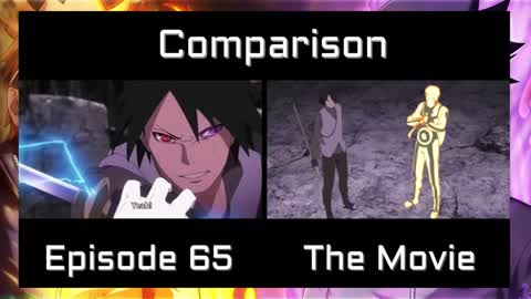 Naruto and Sasuke VS Momoshiki Comparison Side by Side_ Boruto Anime (Episode 65 VS The Movie)