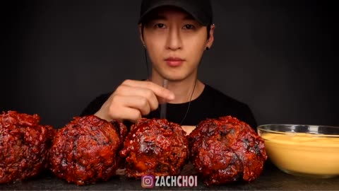 ASMR CHEESY NUCLEAR FIRE FRIED CHICKEN MUKBANG (No Talking) COOKING _ EATING SOUNDS _ Zach Choi ASMR