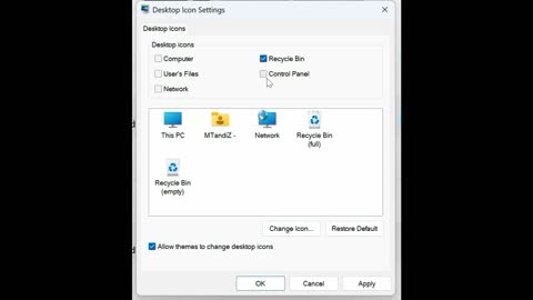 Add or Remove Desktop icons Computer User’s Files Network Recycle Bin Control Panel in Windows 11 10