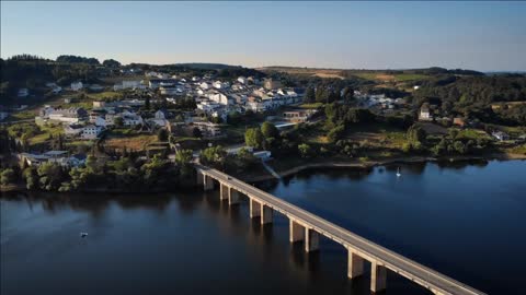 aerial view of portomarin spanish village along the french way of the camino de santiago