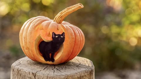 Cat Feline Kitten Pumpkin Halloween