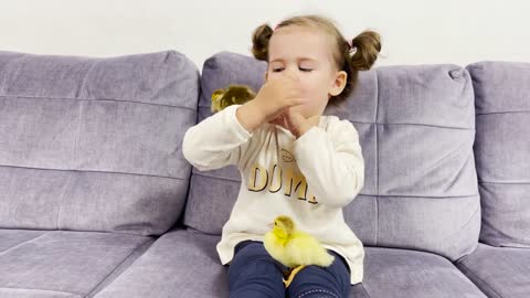 Adorable Little Girl Playing With Baby Ducklings (Cutest Ever!!)