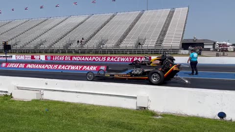 Jim Hooker Happy Hooker dragster making a run in Indianapolis Raceway 5-20-23.