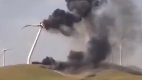 Wind turbine blows up after bursting into flames, releasing thick toxic fumes