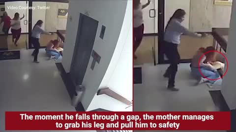 Mom saves a baby from tumbling off building flight of stairs