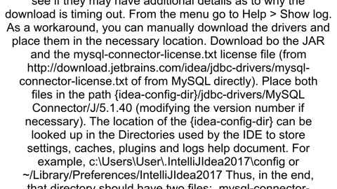 IntelliJ IDEA Unable to download MySqlDriver