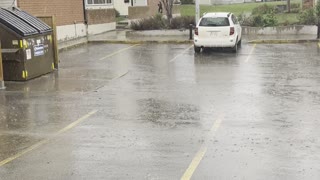 Heavy rain in front of the house
