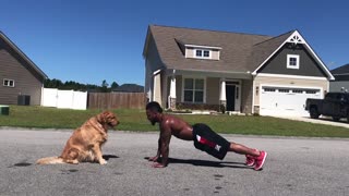 Dog Helps Owner With Morning Workout Routine