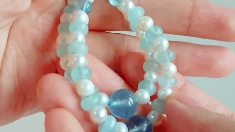 Milky Blue Aquamarine White South Sea Shell Pearl Round Necklace bracelet Earrings Set 01