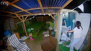 Ring Camera Captures Goofball Getting Stuck in Shed