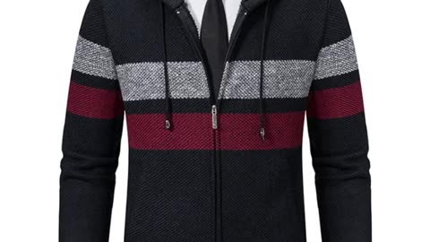 Men's Striped Cardigan Winter Sweater Fleece