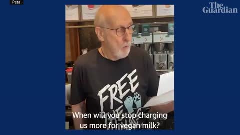 Actor James Cromwell glues hand to Starbucks counter in protest