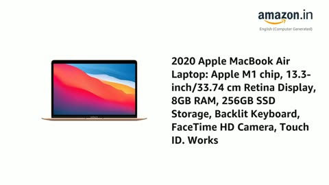 Apple MacBook Air Laptop M1 chip, 13.3-inch/33.74 cm Retina Display, 8GB RAM, 256GB SSD Storage,
