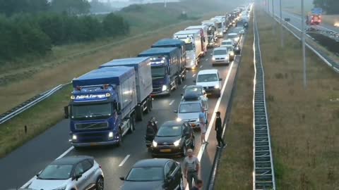 Dutch farmers have stepped up their game, road blocks of sand, waste, hay bales and manure..