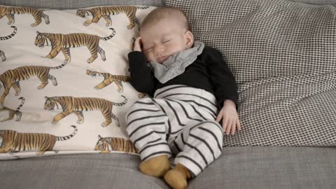 Cute baby sleeping on a couch