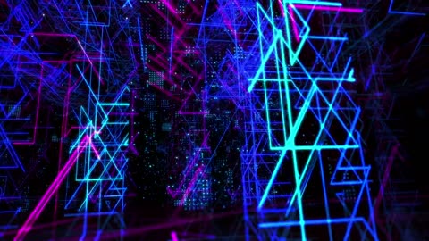 Neon lights lines on abstract stage, loop video