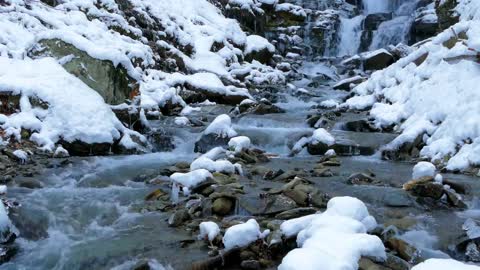 1 Hour Relaxing Ice River& Soothing Waterfall. Calming Nature Sounds. White nose for sleep