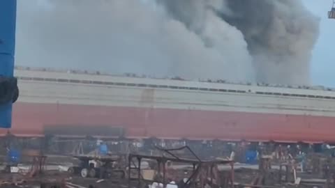 🚢🔥 In Arkhangelsk, Russia, "Lomonosov" ship is on fire in a dry dock!