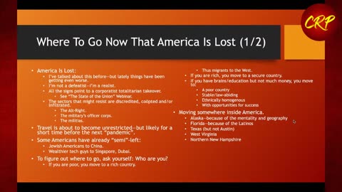Webinar #66: “Where To Go Now That America Is Lost”