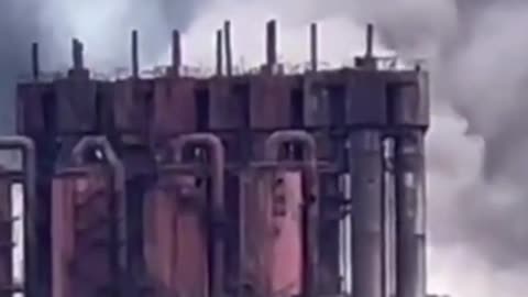 Close-Up Shots Of The Steel Mill Fire In The Ukraine-Russia War