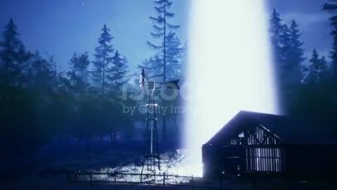 UFO flies over the forest and scans the house