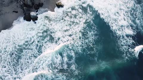 Big waves captured in drone camera. High Quality Video of waves coming towards shores.