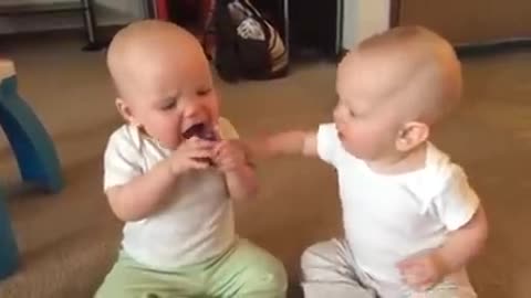 Twins baby girls fight over pacifier