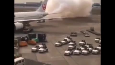The pilot accidentally (or not ) releases a chemical trail back at the airport
