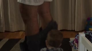 Baby Boy Learning To Walk Accidentally Pulls His Dad's Shorts Off