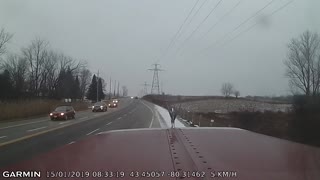 Out of Control Truck Comes Inches from Semi Collision
