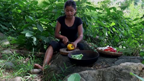 Yummy food again from Mushroom cooking with Mixed fresh vegetables for Eating delicious