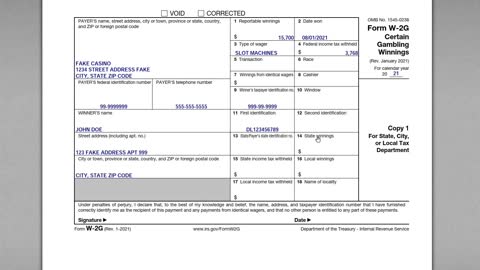 Form 1040 Gambling Winnings and Losses