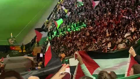 Celtic FC fans turn up with Palestinian flags in UEFA Champions League game against Atletico Madrid