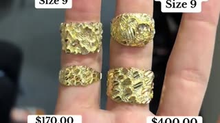 Men's Solid Gold Nugget Rings & Bracelet Full Set