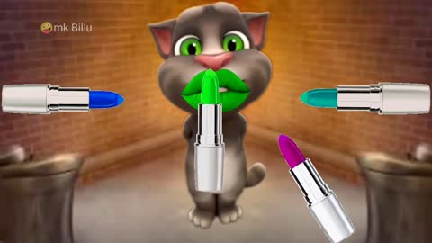 talking Tom funny cat lipstick funny video five colour lipstick💄💄