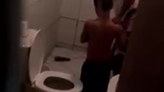 Boys are Scared of Bathroom Cockroach