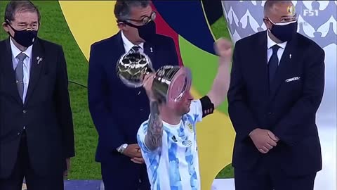 Messi Receives the Best Player Of the tournament award after Copa America 2021 Win